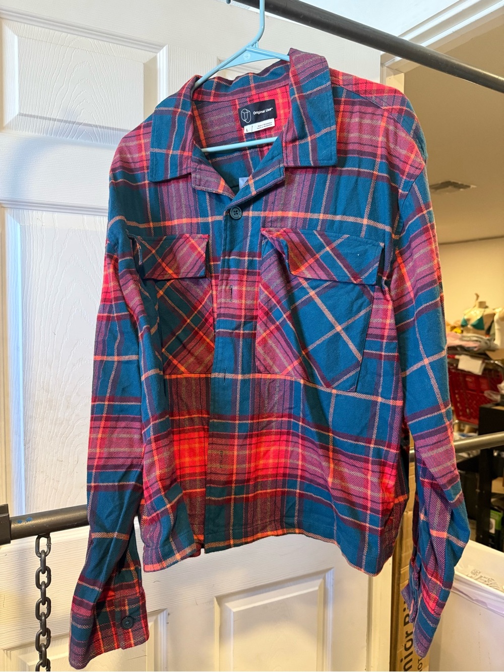 Original Use Men's Plaid Button-Down Shirt - Teal & Red